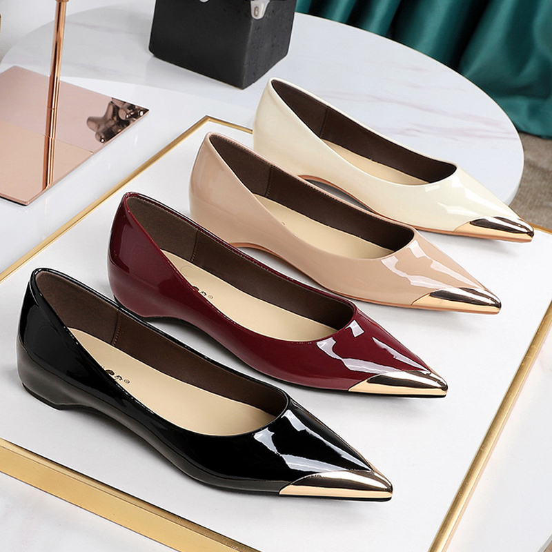 Men'S Fashion Shoes - BIGTREE 靴ローヒールの女性の靴パテントレザーウェッジヒール女性パンプス金属尖った先端高級宴会靴ファッション