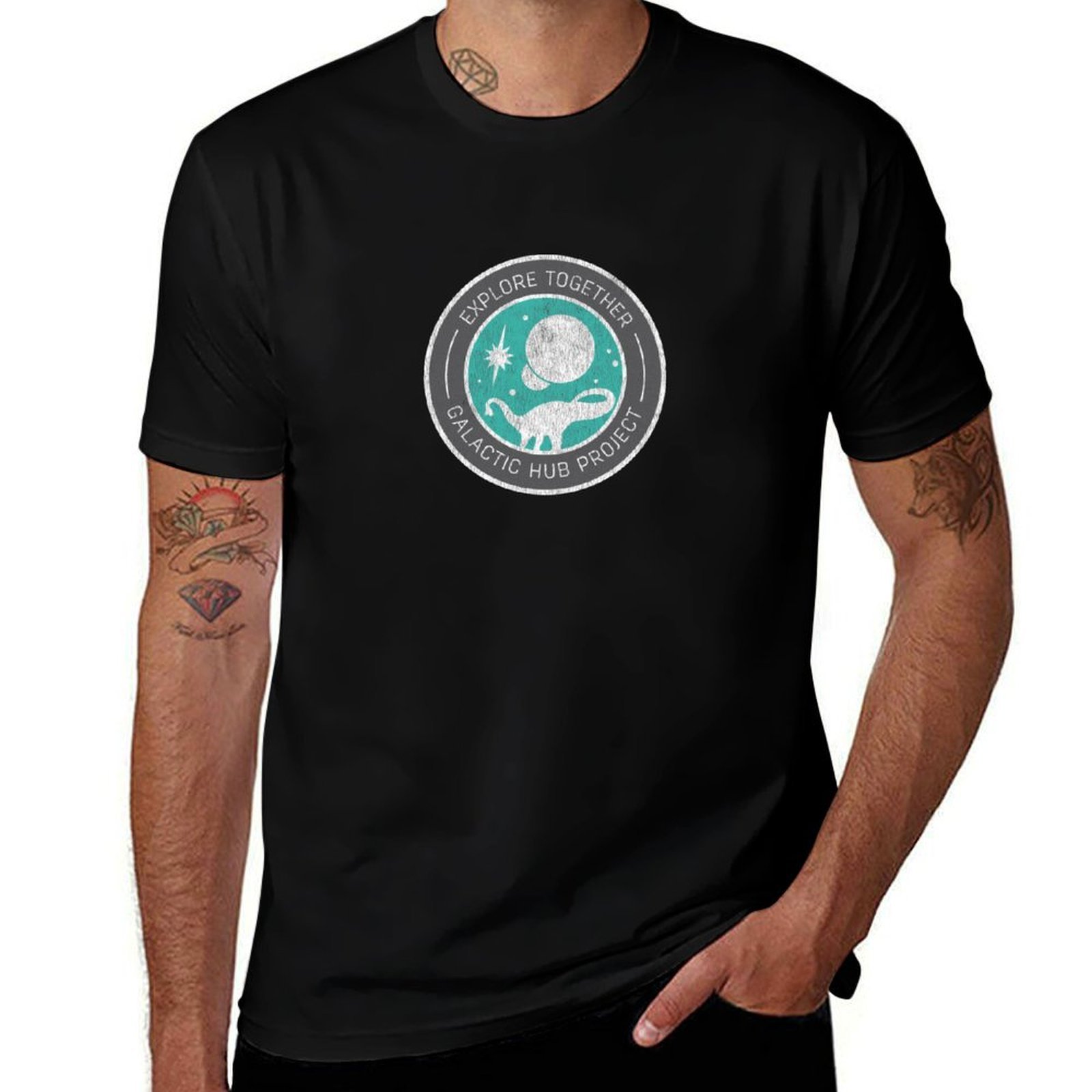 Men'S Fashion Hub - ノーマンズスカイ ギャラクティックハブ - ディストレストTシャツ サマーファッション カジュアルTシャツ