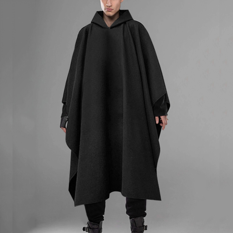 Mens Fashion Poncho - INCERUN ファッション男性マントコートフード付き固体ポンチョルース 2023 ストリートパンク防風男性トレンチ冬ロングケープジャケット 5XL