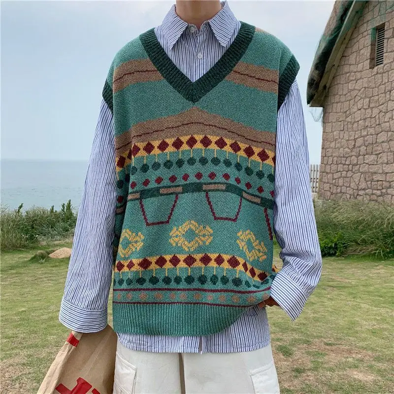 Men'S Fashion Reviews - メンズニットベスト,韓国ファッション,ノースリーブ,人気の服,原宿セーター,ルーズフィット,美学,新作コレクション