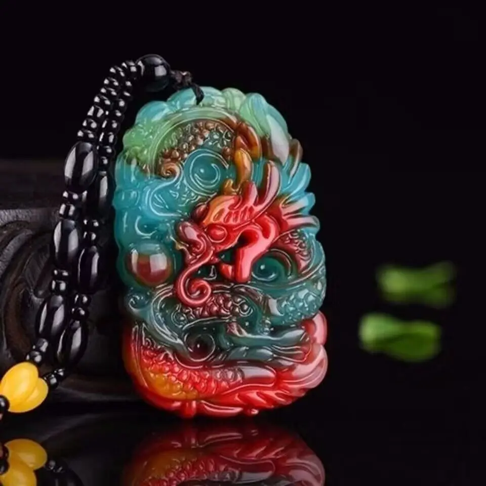 Men'S Fashion Necklaces - 男性用ドラゴンペンダント付きネックレス,高級動物ネックレス,天然宝石,石,チャーム,ギフト,ファッションジュエリー