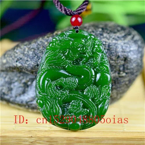 Men'S Fashion Necklaces - 男性と女性のための中国の翡翠ドラゴンペンダント,ネックレス,ナチュラルグリーン,ファッションアクセサリー,チャーム,刻まれたお守り,ギフト