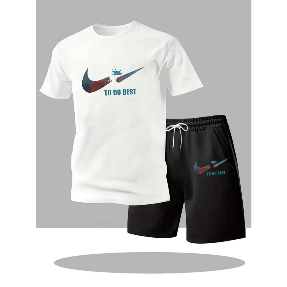 Mens Fashion Workwear - 新しい夏のスポーツウェアメンズスーツファッションツーピーススポーツフィットネスランニングカジュアル速乾性半袖ショーツセット男性