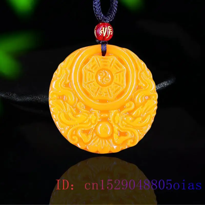 Men'S Fashion Necklaces - 男性と女性のための中国の彫刻が施された黄色の翡翠のドラゴンペンダント,チャームネックレス,ナチュラルアクセサリー,お守り,ラッキージュエリー