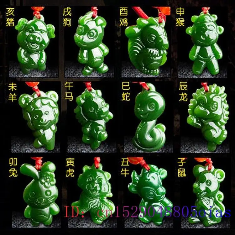Men'S Fashion Necklaces - 翡翠の緑の干支ペンダント,お守り,天然ジュエリー,チャーム,刻まれた中国のギフト,男性と女性のための
