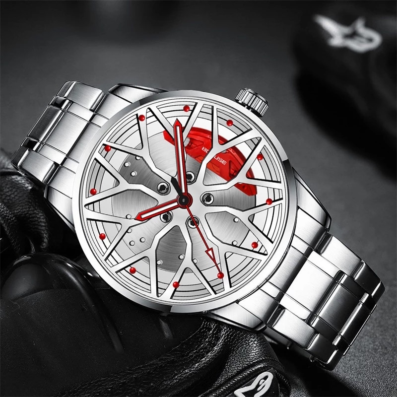 Men'S Fashion Hub - ファッションメンズ車用ホイール時計高級メンズスポーツ防水クォーツ腕時計ステンレススチールホイールハブ時計relogio masculino