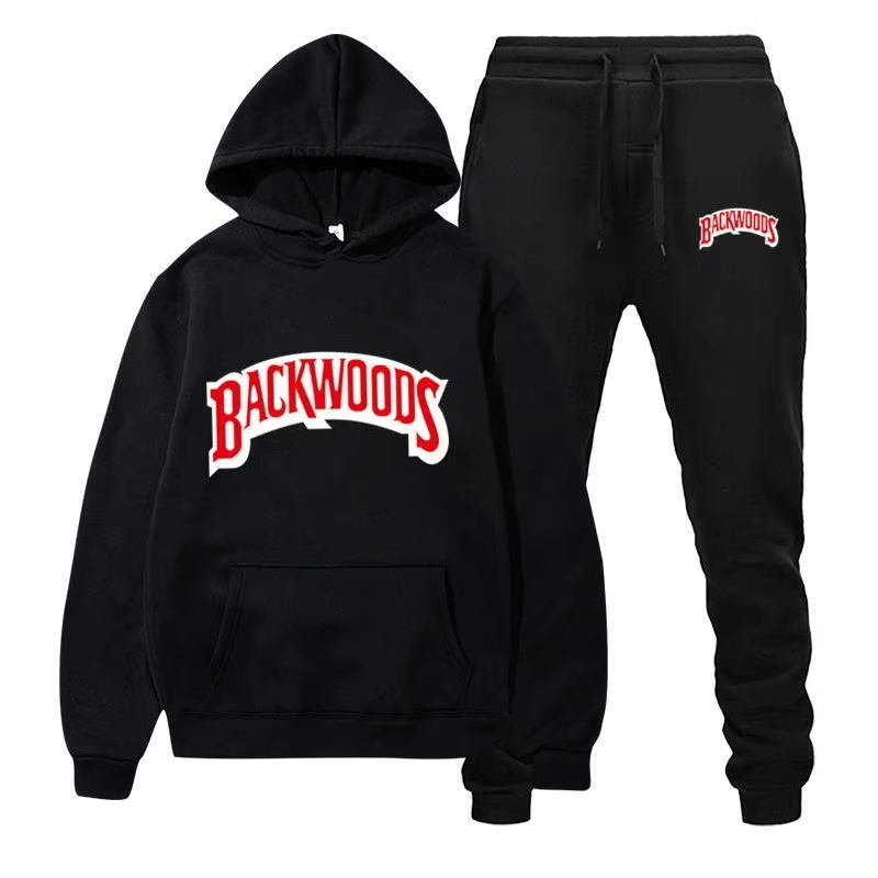 Mens Fashion Workwear - 2026年冬用フーディセット メンズファッション フリース レッドフーディ ブラックブランドパンツ カジュアルジョガースーツ