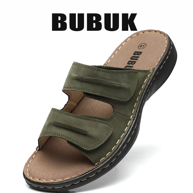 Mens Fashion Workwear - Bubuk メンズ本革スポーツスリッパ、オープントゥアウトドア滑り止めサンダル、ファッショナブルなトップレイヤー牛革カジュアルメンズシューズ、アーチサポート付き、調節可能なアッパー、夏のハイキング、旅行、作業着に最適