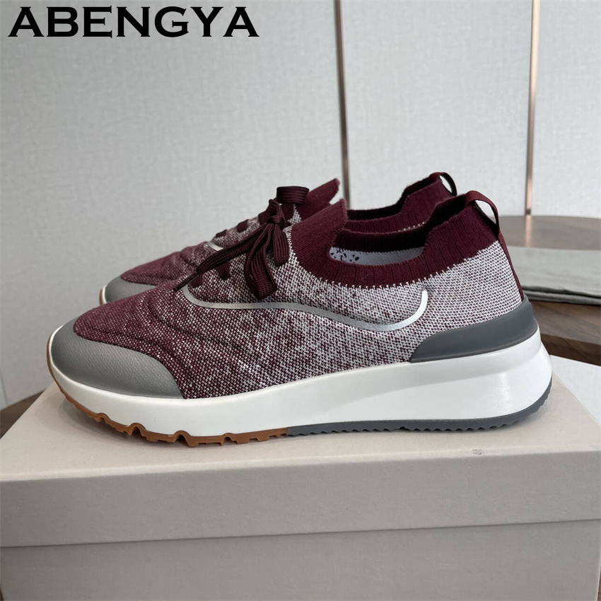 Mens Fashion Trainers - 男性新マルチカラーニットローファー靴ラウンドトゥレースアップ弾性スニーカー靴男夏バロックファッショントレーナーフラットシューズ