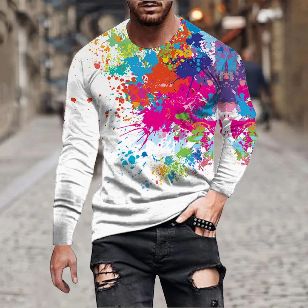 メンズ レインボーペイントスプラッシュ 3Dプリント 長袖T - Men'S Fashion Trends 2025 のレビューと価格