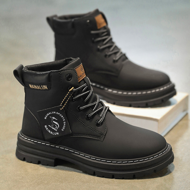 クラシックメンズハイカットブーツ高品質イエローレザーブーツフ - Mens Fashion Trainers のレビューと価格