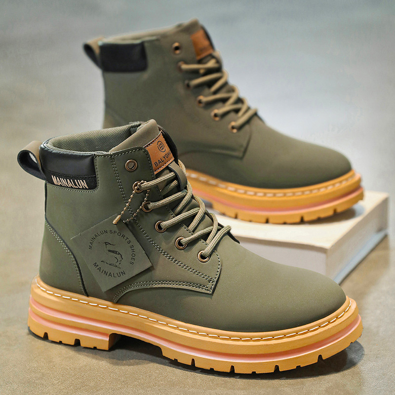 クラシックメンズハイカットブーツ高品質イエローレザーブーツフ - Mens Fashion Trainers のレビューと価格