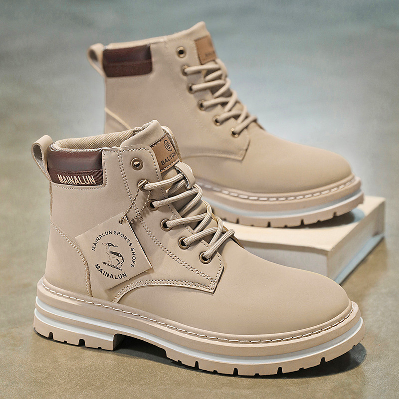 クラシックメンズハイカットブーツ高品質イエローレザーブーツフ - Mens Fashion Trainers のレビューと価格