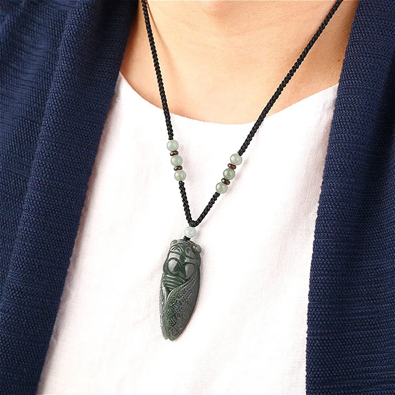 男性と女性のための天然ヘチアンシカダ翡翠ペンダントネックレス - Men'S Fashion Necklaces のレビューと価格