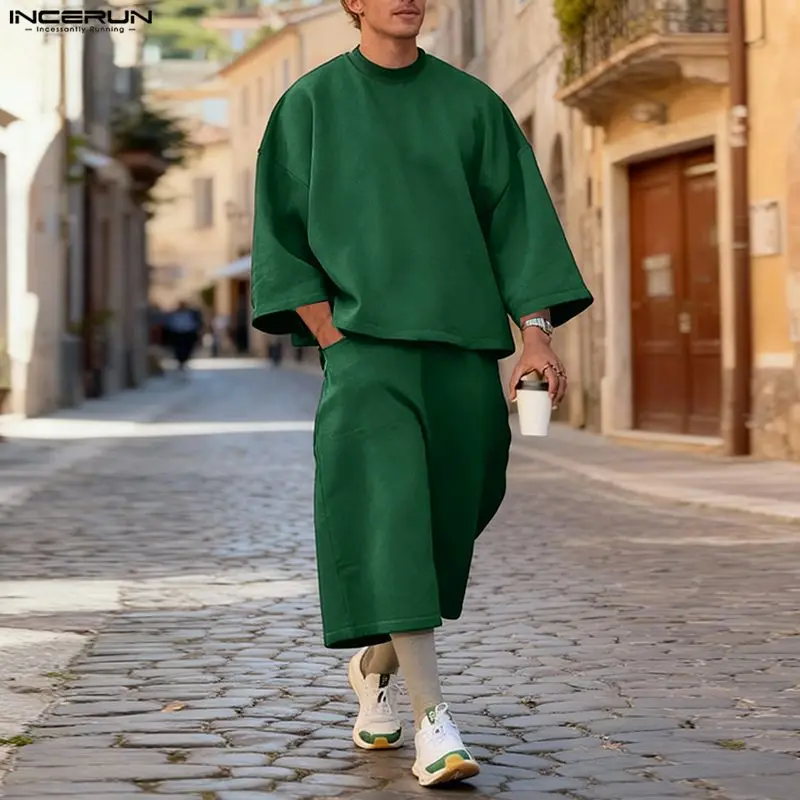 INCERUN メンズセット ソリッドカラー バギー 3/4 - Mens Fashion Workwear のレビューと価格