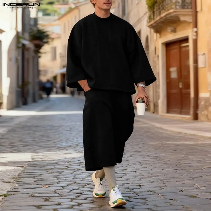 INCERUN メンズセット ソリッドカラー バギー 3/4 - Mens Fashion Workwear のレビューと価格