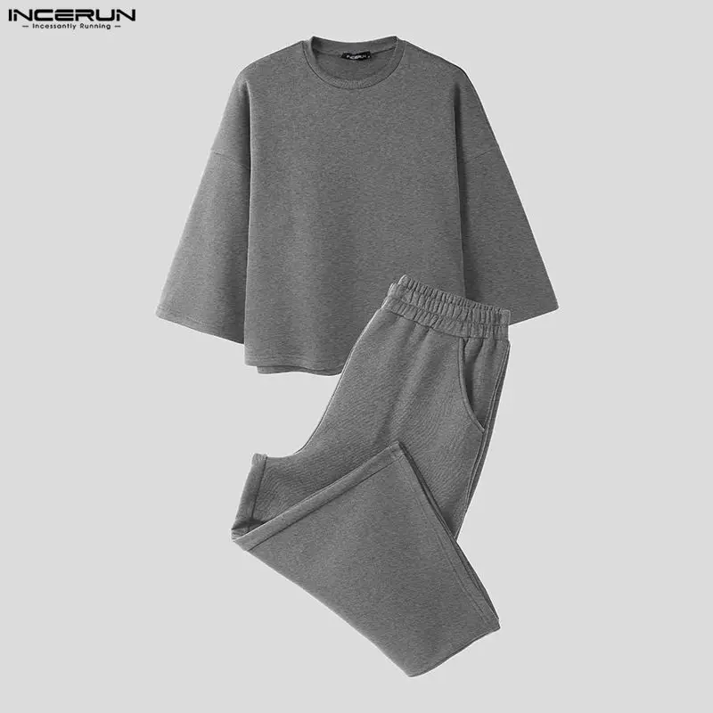 INCERUN メンズセット ソリッドカラー バギー 3/4 - Mens Fashion Workwear のレビューと価格