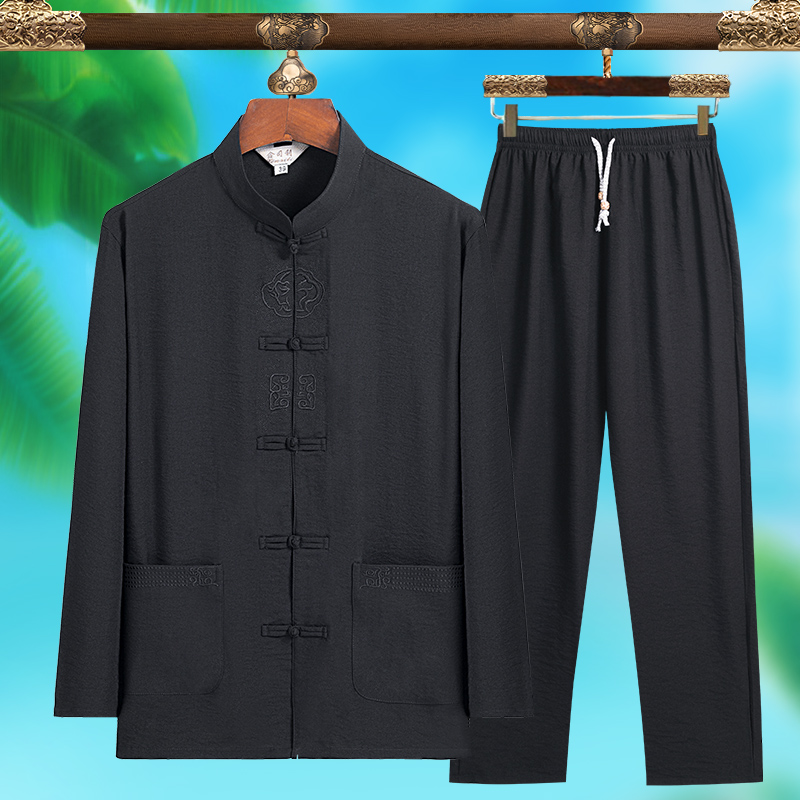 高品質メンズファッショナブルな唐服、純シルク軽量長袖セット、 - Mens Fashion Workwear のレビューと価格