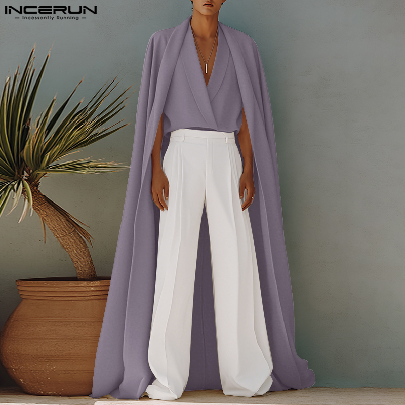 INCERUN メンズ ロングスタイルシャツ 無地 フェイク - Mens Fashion Poncho のレビューと価格
