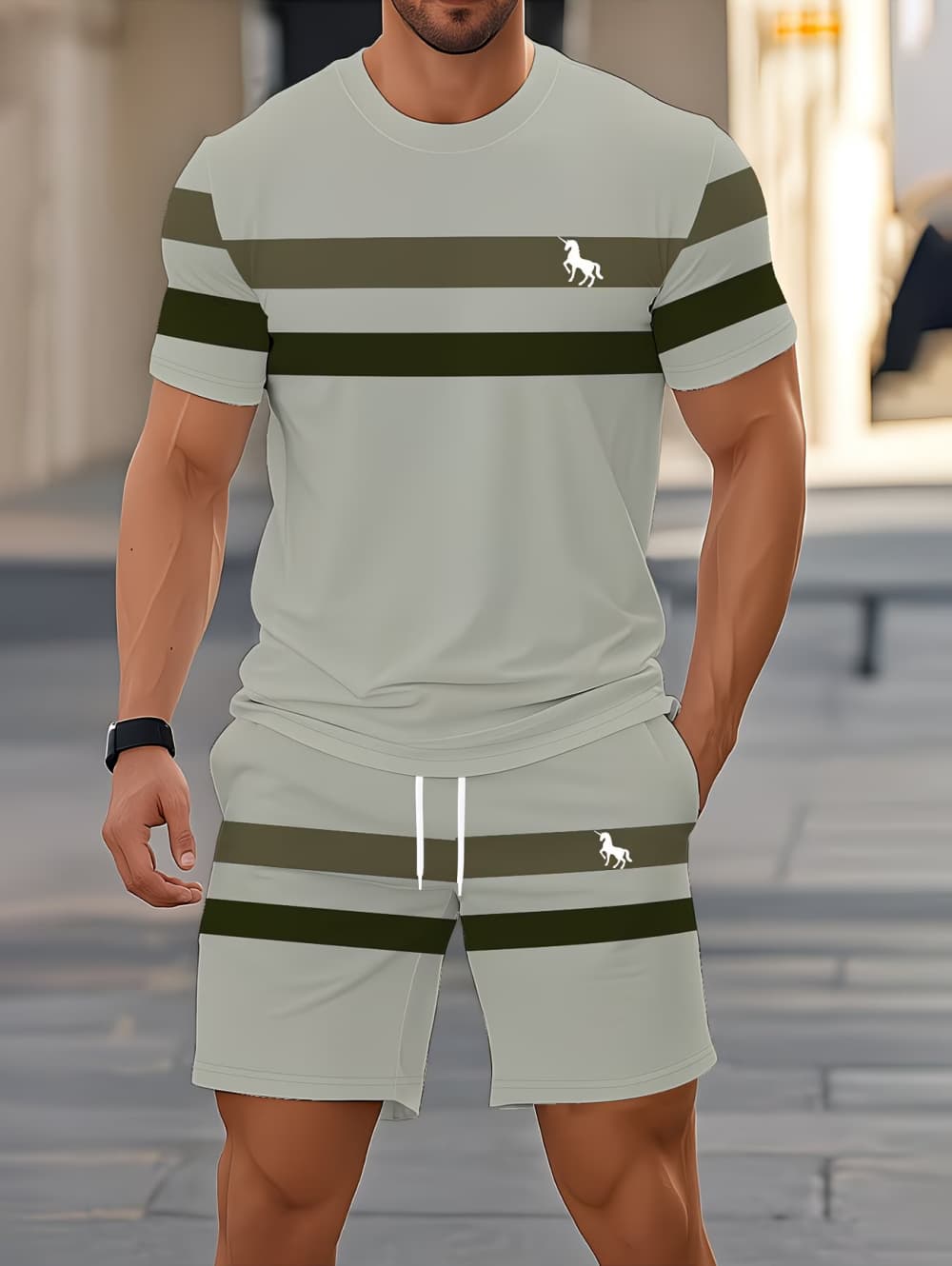 メンズサマーセット面白い3Dストライププリント半袖Tシャツ+ - Mens Fashion Workwear のレビューと価格