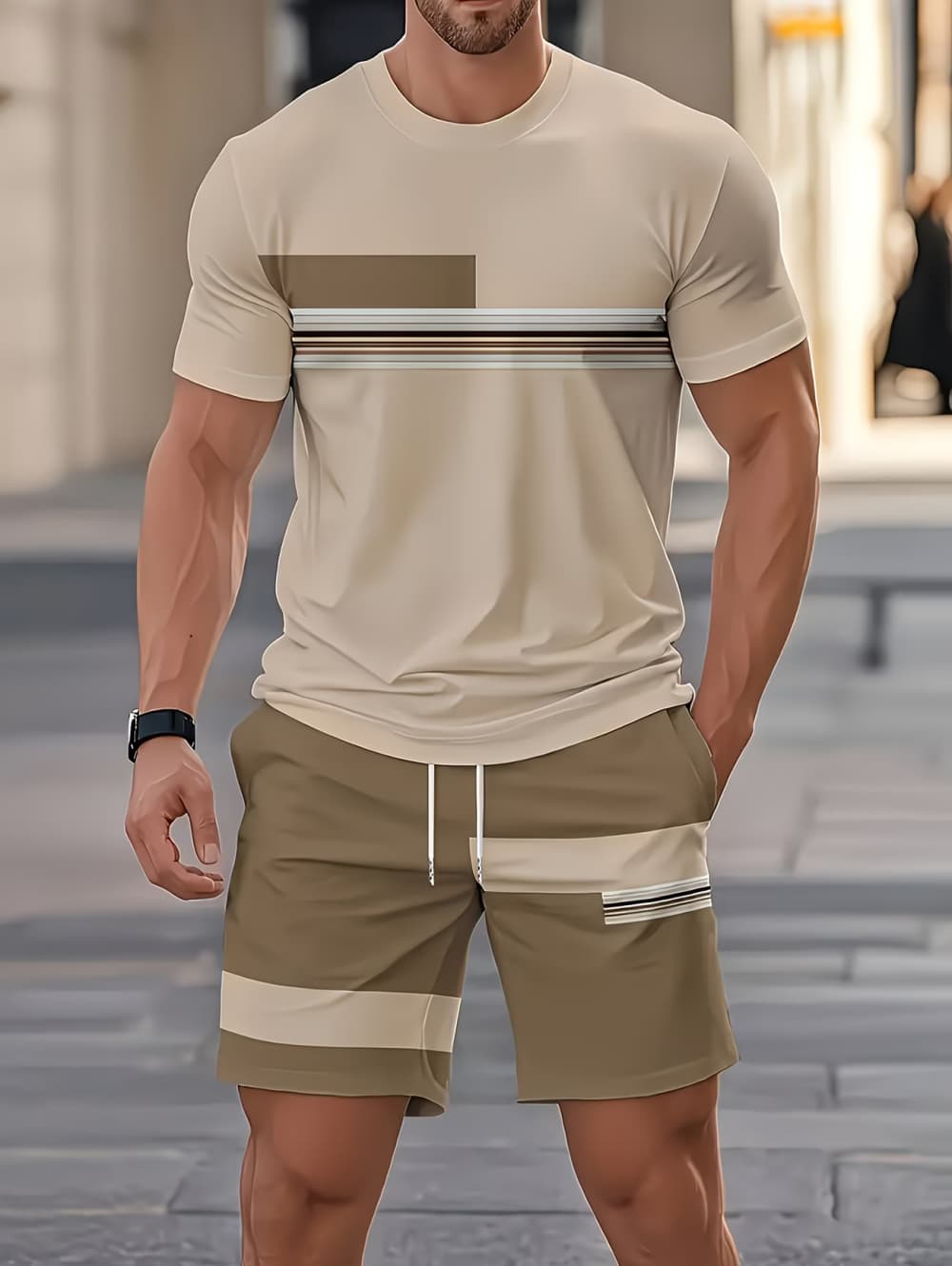 メンズサマーセット面白い3Dストライププリント半袖Tシャツ+ - Mens Fashion Workwear のレビューと価格