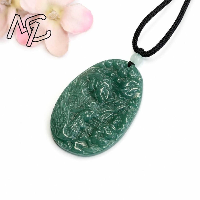 本物の天然エメラルド翡翠ブルーウォーターフェニックスペンダン - Men'S Fashion Necklaces のレビューと価格
