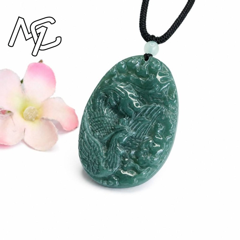 本物の天然エメラルド翡翠ブルーウォーターフェニックスペンダン - Men'S Fashion Necklaces のレビューと価格
