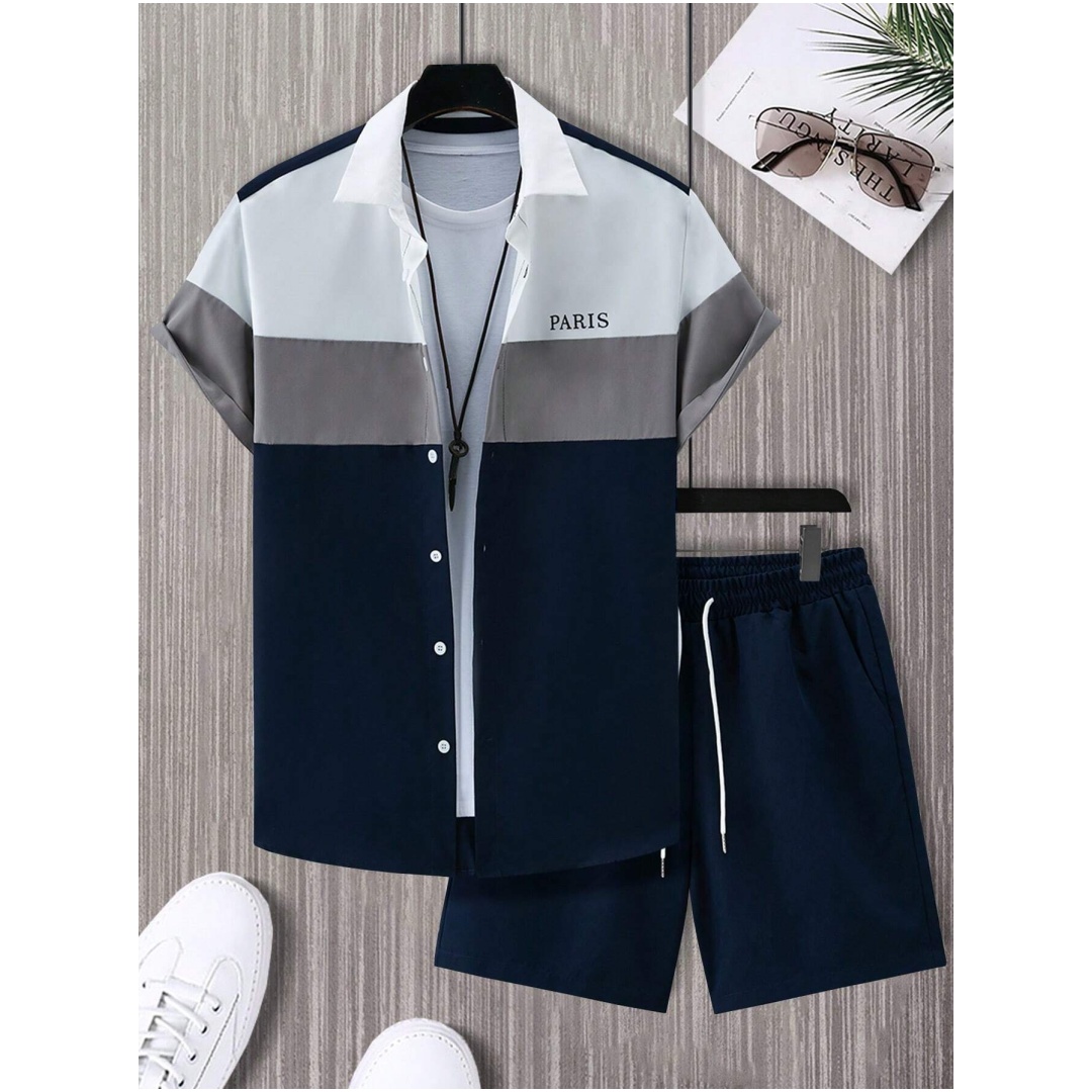 メンズファッションスーツ 青と白のパッチワークカラー シング - Mens Fashion Workwear のレビューと価格