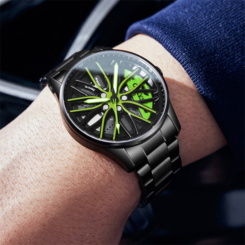 OLEVS ファッショングリーンブラックスチールホイールハブ - Men'S Fashion Hub のレビューと価格