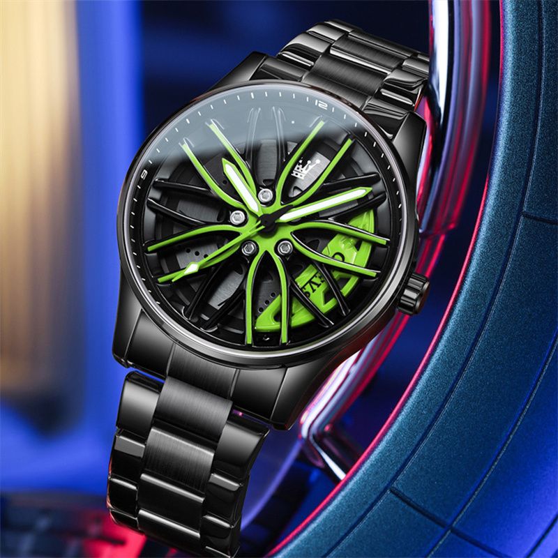 OLEVS ファッショングリーンブラックスチールホイールハブ - Men'S Fashion Hub のレビューと価格